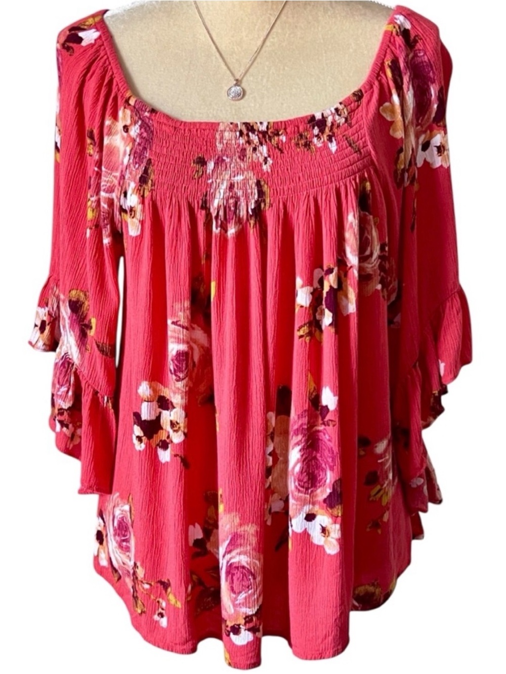 bobeau Coral Multi Floral Off-Shoulder Top